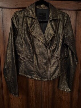 Rock & Republic Metallic Gold Moto-Style Leather Jacket